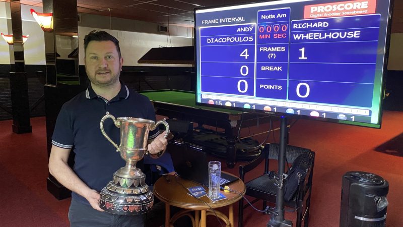 Andrew Diacopoulos wins the Notts Amateur Snooker Championship for the third time in four years